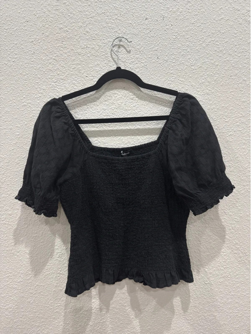 Madewell Lucie Puff Sleeve Smocked Top Black Medium